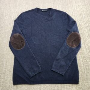 Grayson Cashmere Sweater Women Medium ? Blue Elbow Patches Quiet Luxury Wealth
